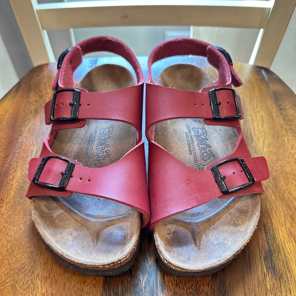 Birki's Milano Sandals Women 37 6 Red Triple Strap Cork Footbed Comfort Shoes